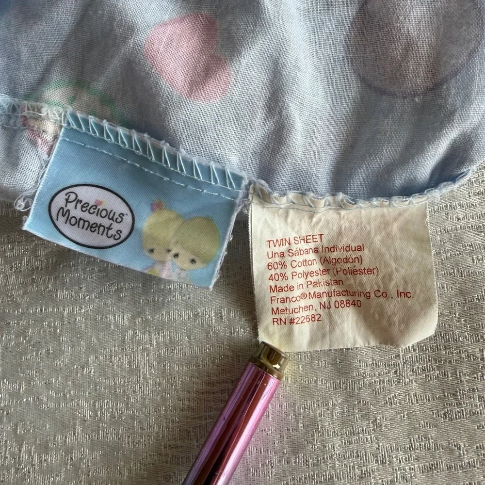 Vintage Precious Moments Twin Fitted Sheet Blue Hearts Flowers Franco 2002